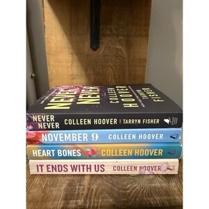 Colleen Hoover Set of 4 Books Never Never, Novem 9, Heart Bones, It Ends with Us